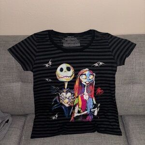 Black Striped Shirt with Colorful Nightmare Before Christmas Graphic